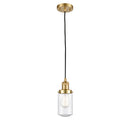 Dover Mini Pendant shown in the Satin Gold finish with a Seedy shade