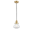 Olean Mini Pendant shown in the Satin Gold finish with a Clear shade