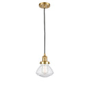 Olean Mini Pendant shown in the Satin Gold finish with a Seedy shade