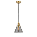 Cone Mini Pendant shown in the Satin Gold finish with a Plated Smoke shade