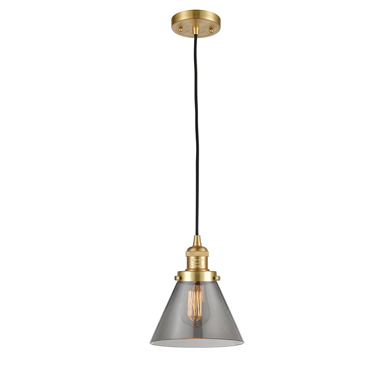 Cone Mini Pendant shown in the Satin Gold finish with a Plated Smoke shade