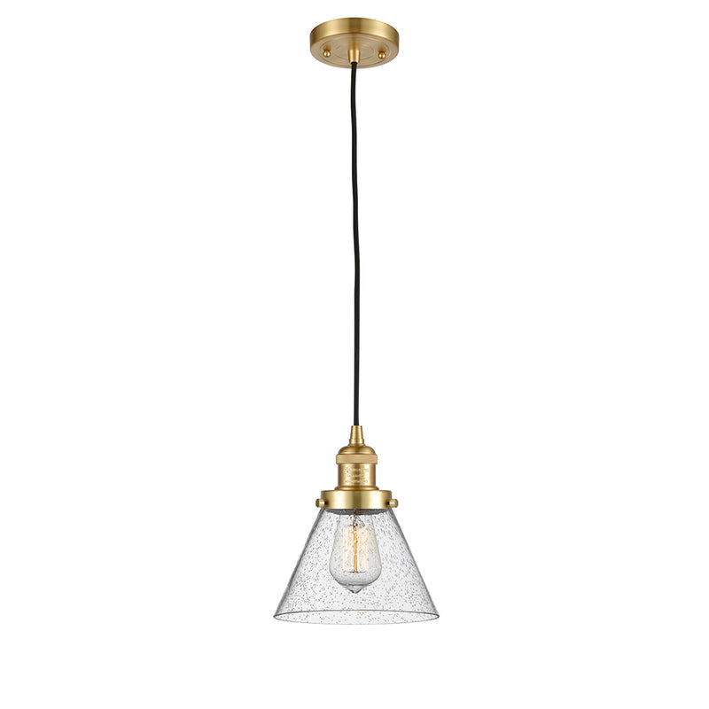 Cone Mini Pendant shown in the Satin Gold finish with a Seedy shade