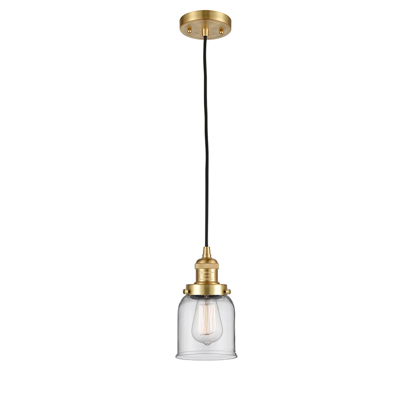 Bell Mini Pendant shown in the Satin Gold finish with a Clear shade