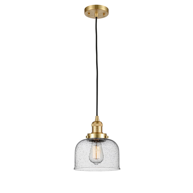 Bell Mini Pendant shown in the Satin Gold finish with a Seedy shade