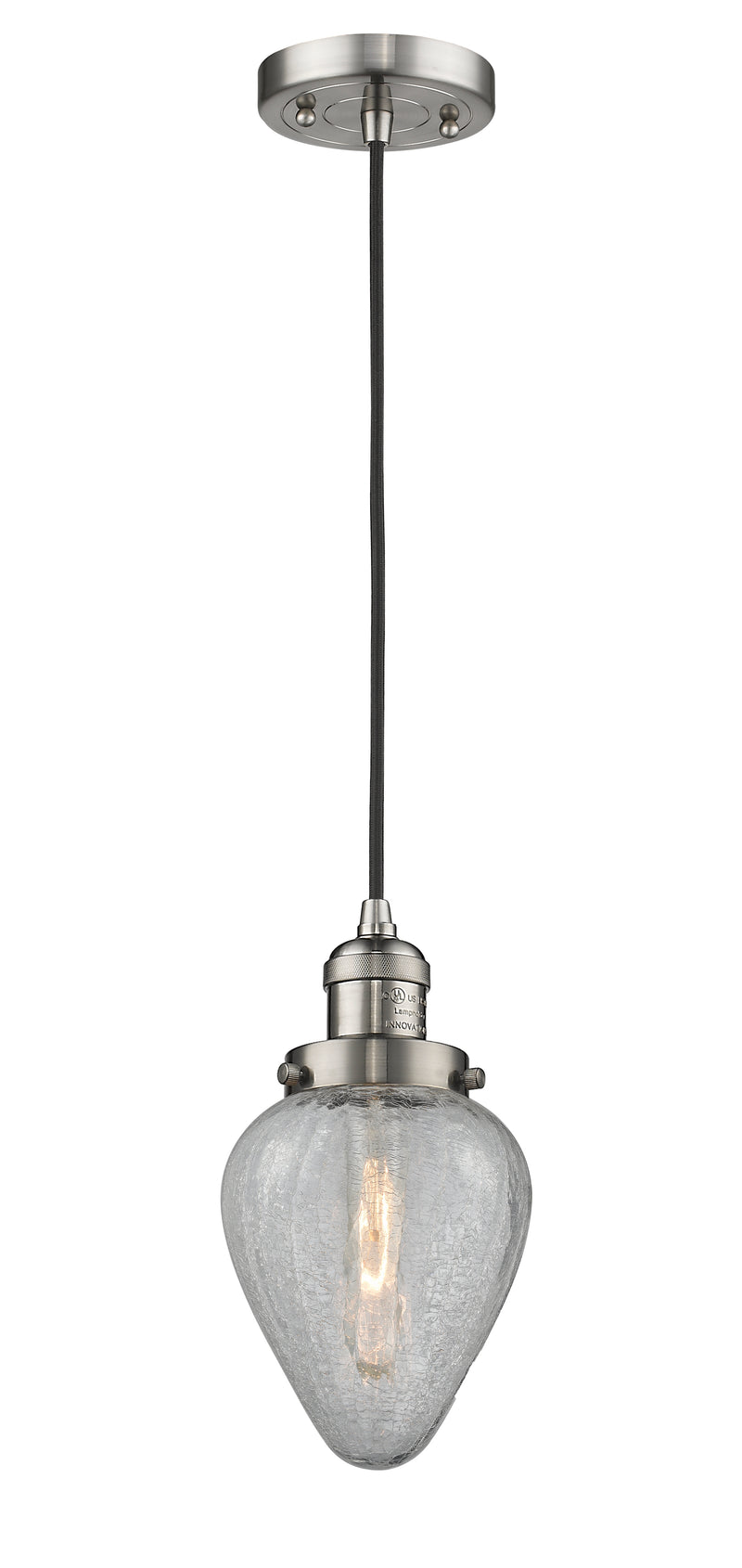 Innovations Lighting Geneseo 1-100 watt 6.5 inch Brushed Satin Nickel Mini Pendant with Clear Crackle glass 201CSNG165