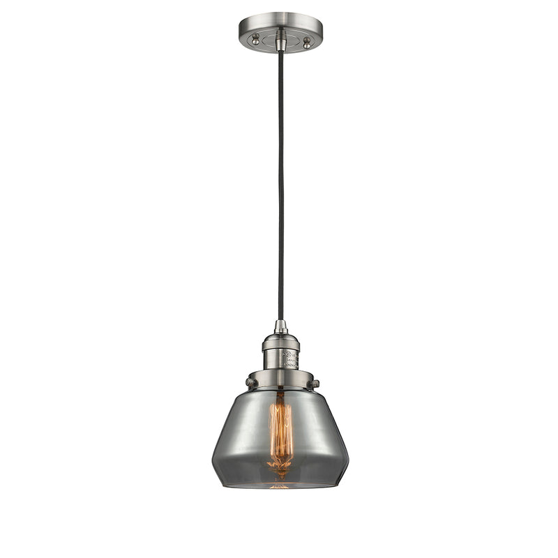 Fulton Mini Pendant shown in the Brushed Satin Nickel finish with a Plated Smoke shade