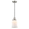 Canton Mini Pendant shown in the Brushed Satin Nickel finish with a Matte White shade