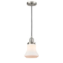 Bellmont Mini Pendant shown in the Brushed Satin Nickel finish with a Matte White shade