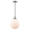 Beacon Mini Pendant shown in the Brushed Satin Nickel finish with a Matte White shade