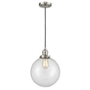 Beacon Mini Pendant shown in the Brushed Satin Nickel finish with a Clear shade