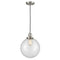 Beacon Mini Pendant shown in the Brushed Satin Nickel finish with a Clear shade