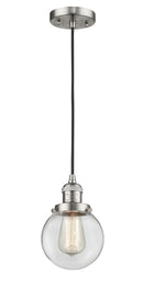 Innovations Lighting Beacon 1-100 watt 6 inch Brushed Satin Nickel Mini Pendant with Clear glass 201CSNG2026