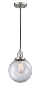 Innovations Lighting Beacon 1-100 watt 8 inch Brushed Satin Nickel Mini Pendant with Clear glass 201CSNG2028