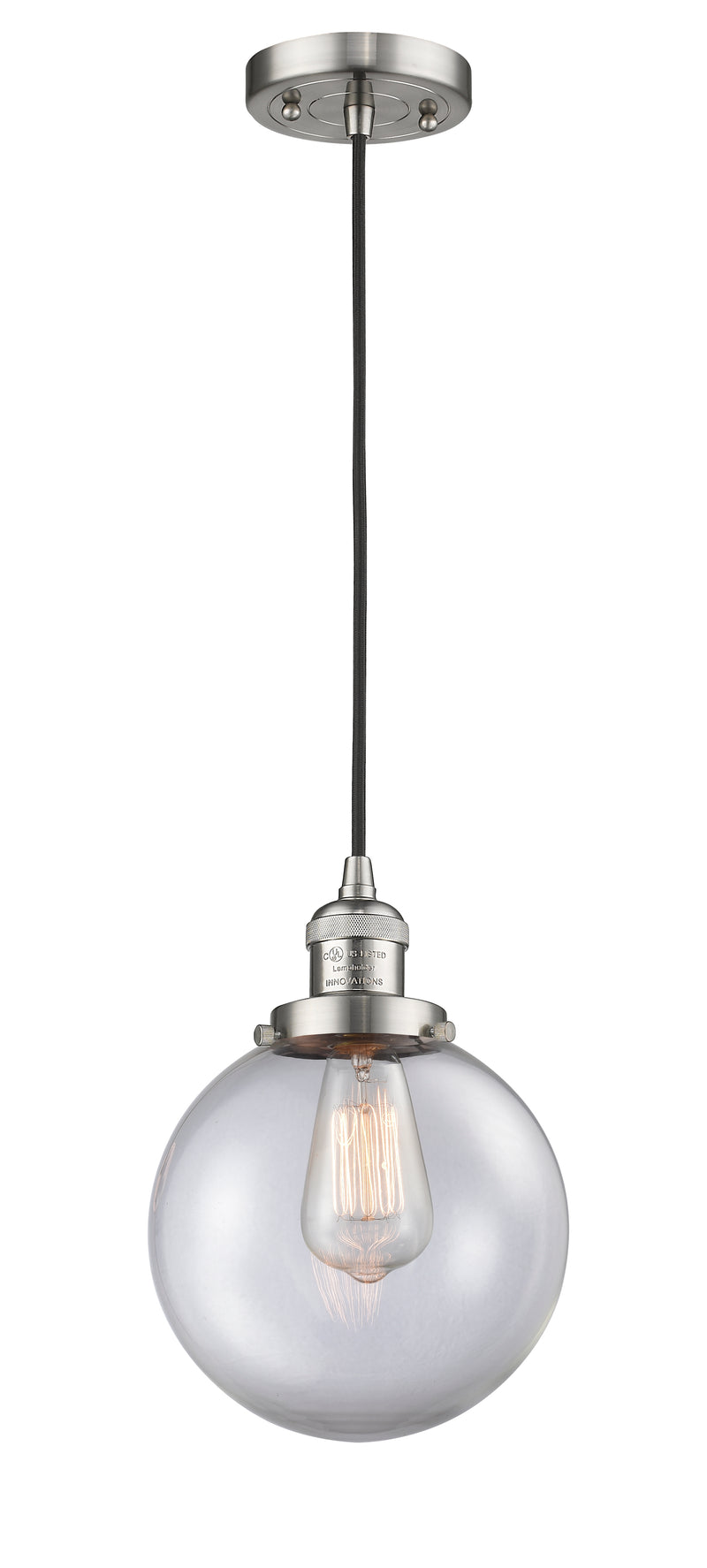 Innovations Lighting Beacon 1-100 watt 8 inch Brushed Satin Nickel Mini Pendant with Clear glass 201CSNG2028