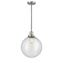 Beacon Mini Pendant shown in the Brushed Satin Nickel finish with a Seedy shade