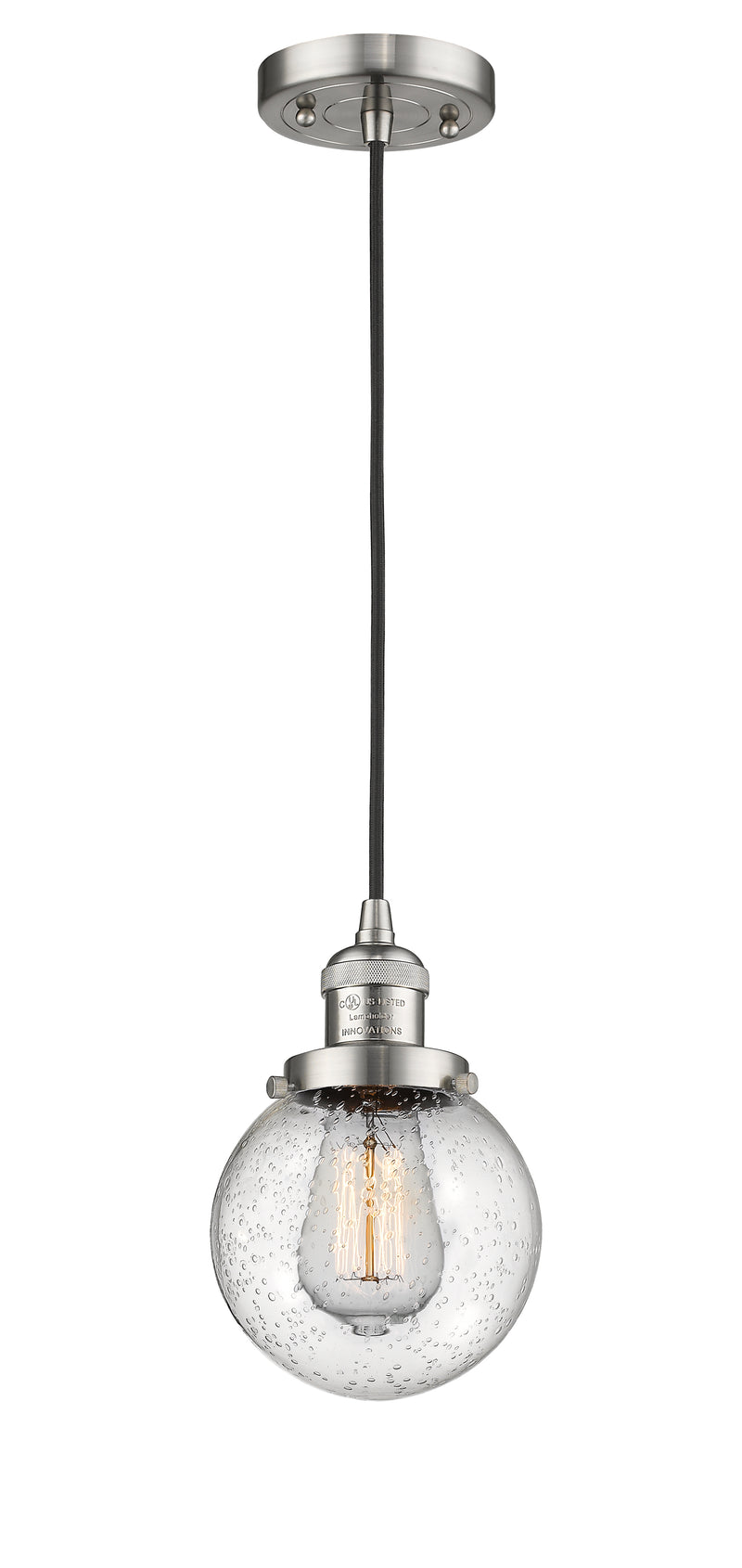 Innovations Lighting Beacon 1-100 watt 8 inch Antique Copper Mini Pendant with Seedy glass 201CSNG2046