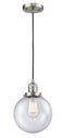 Innovations Lighting Beacon 1-100 watt 8 inch Antique Copper Mini Pendant with Seedy glass 201CSNG2048