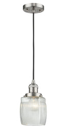 Innovations Lighting Colton 1-100 watt 8 inch Brushed Satin Nickel Mini Pendant with Thick Clear Halophane glass 201CSNG302