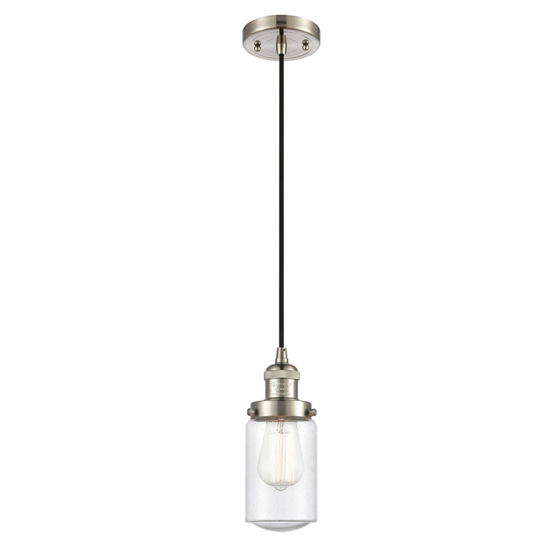 Dover Mini Pendant shown in the Brushed Satin Nickel finish with a Seedy shade