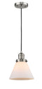 Innovations Lighting Large Cone 1-100 watt 8 inch Brushed Satin Nickel Mini Pendant with Matte White Cased glass 201CSNG41