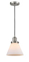 Innovations Lighting Large Cone 1-100 watt 8" Brushed Satin Nickel Mini Pendant with Matte White Cased glass 201CSNG41