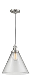 Innovations Lighting X-Large Cone 1-100 watt 12 inch Brushed Satin Nickel Mini Pendant with Clear glass 201CSNG42L
