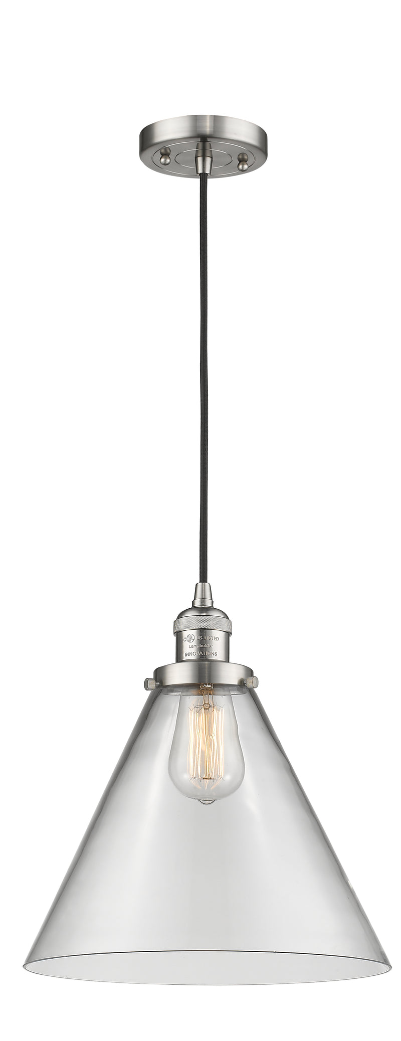 Innovations Lighting X-Large Cone 1-100 watt 12 inch Brushed Satin Nickel Mini Pendant with Clear glass 201CSNG42L