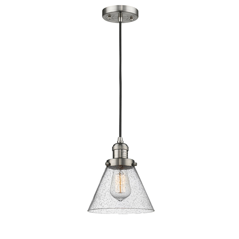 Cone Mini Pendant shown in the Brushed Satin Nickel finish with a Seedy shade