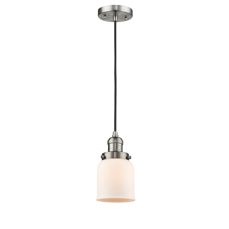 Bell Mini Pendant shown in the Brushed Satin Nickel finish with a Matte White shade