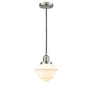 Oxford Mini Pendant shown in the Brushed Satin Nickel finish with a Matte White shade