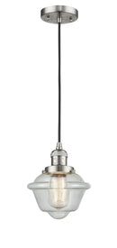 Innovations Lighting Small Oxford 1-100 watt 8 inch Brushed Satin Nickel Mini Pendant with Seedy glass 201CSNG534