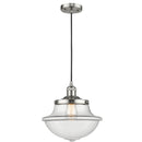 Oxford Mini Pendant shown in the Brushed Satin Nickel finish with a Clear shade