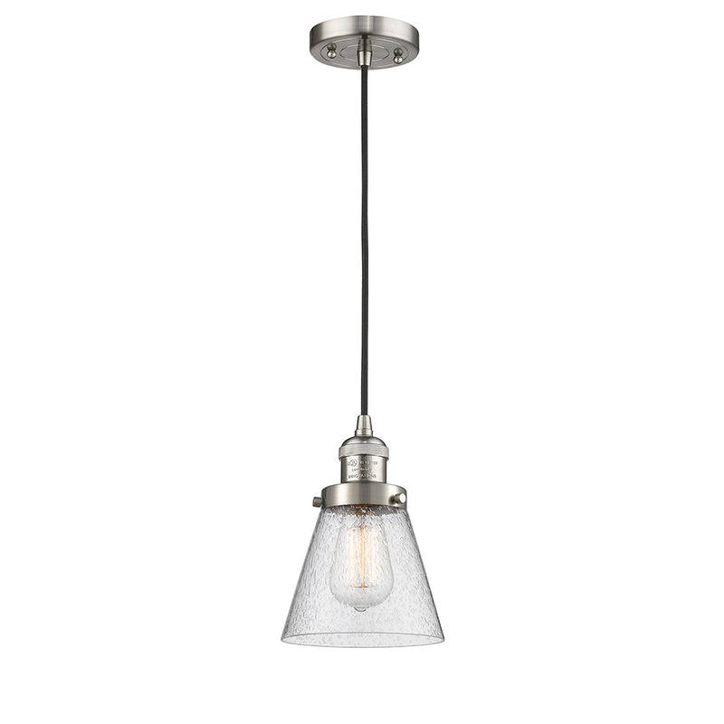 Cone Mini Pendant shown in the Brushed Satin Nickel finish with a Seedy shade