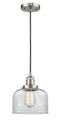 Innovations Lighting Large Bell 1-100 watt 8 inch Brushed Satin Nickel Mini Pendant with Clear glass 201CSNG72