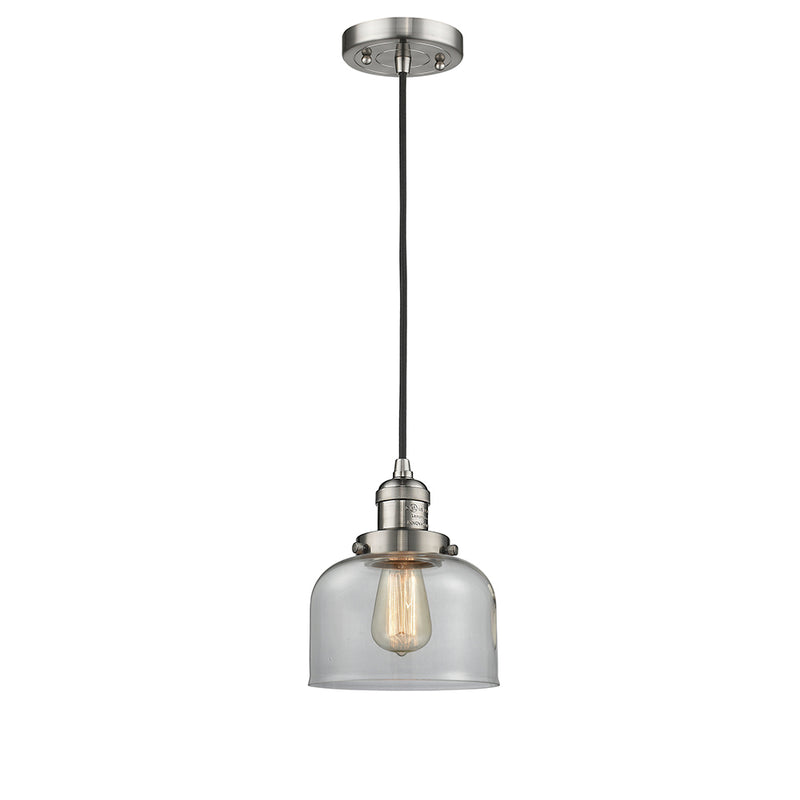 Bell Mini Pendant shown in the Brushed Satin Nickel finish with a Clear shade