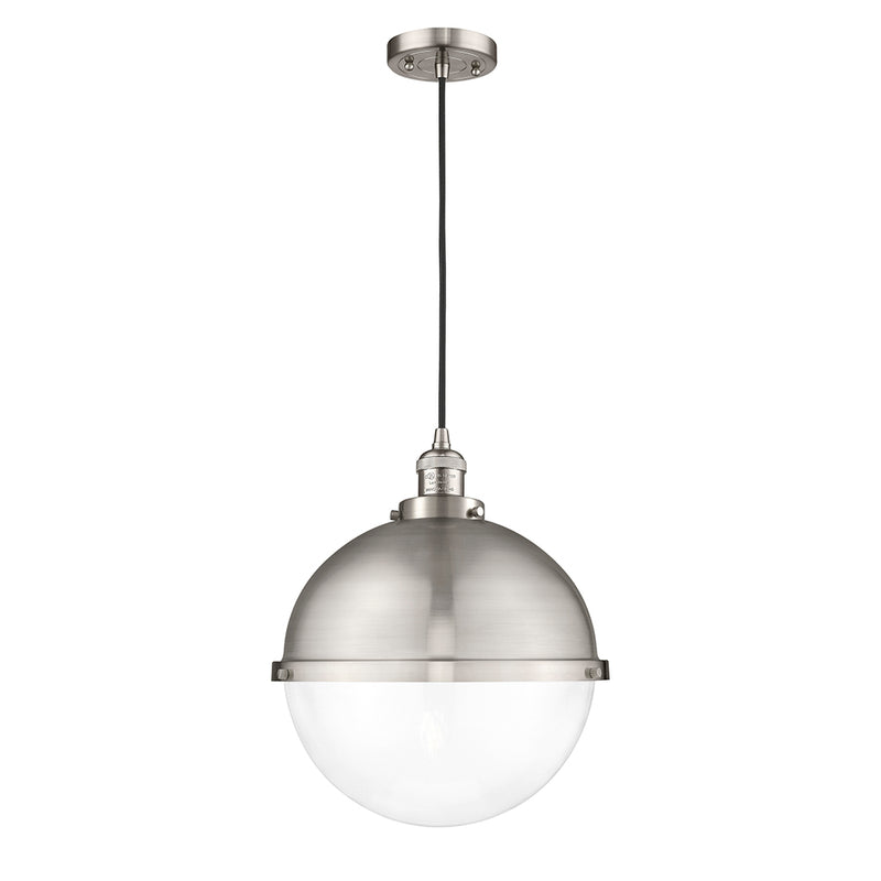 Hampden Pendant shown in the Brushed Satin Nickel finish with a Clear shade