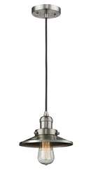 Innovations Lighting Railroad 1-100 watt 8 inch Brushed Satin Nickel Mini Pendant with Brushed Satin Nickel Railroad shades  201CSNM2