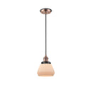 Fulton Mini Pendant shown in the Antique Copper finish with a Matte White shade