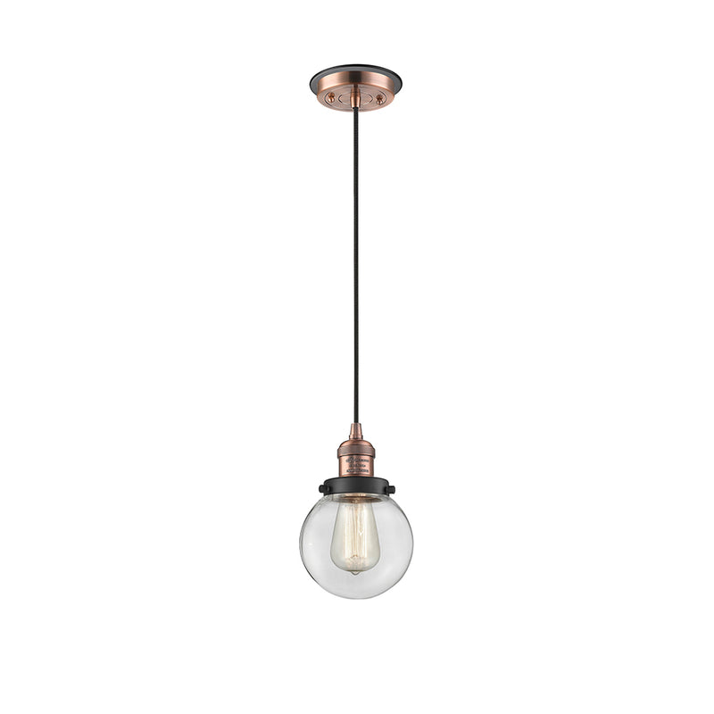 Beacon Mini Pendant shown in the Antique Copper finish with a Clear shade