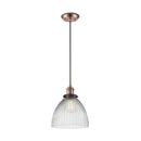 Seneca Falls Mini Pendant shown in the Antique Copper finish with a Clear Halophane shade