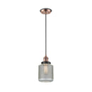 Stanton Mini Pendant shown in the Antique Copper finish with a Clear Wire Mesh shade