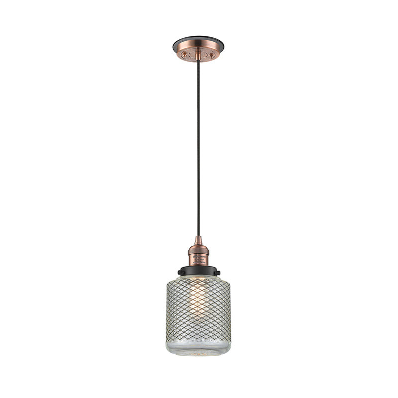 Stanton Mini Pendant shown in the Antique Copper finish with a Clear Wire Mesh shade