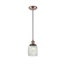 Colton Mini Pendant shown in the Antique Copper finish with a Clear Halophane shade