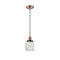 Colton Mini Pendant shown in the Antique Copper finish with a Clear Halophane shade