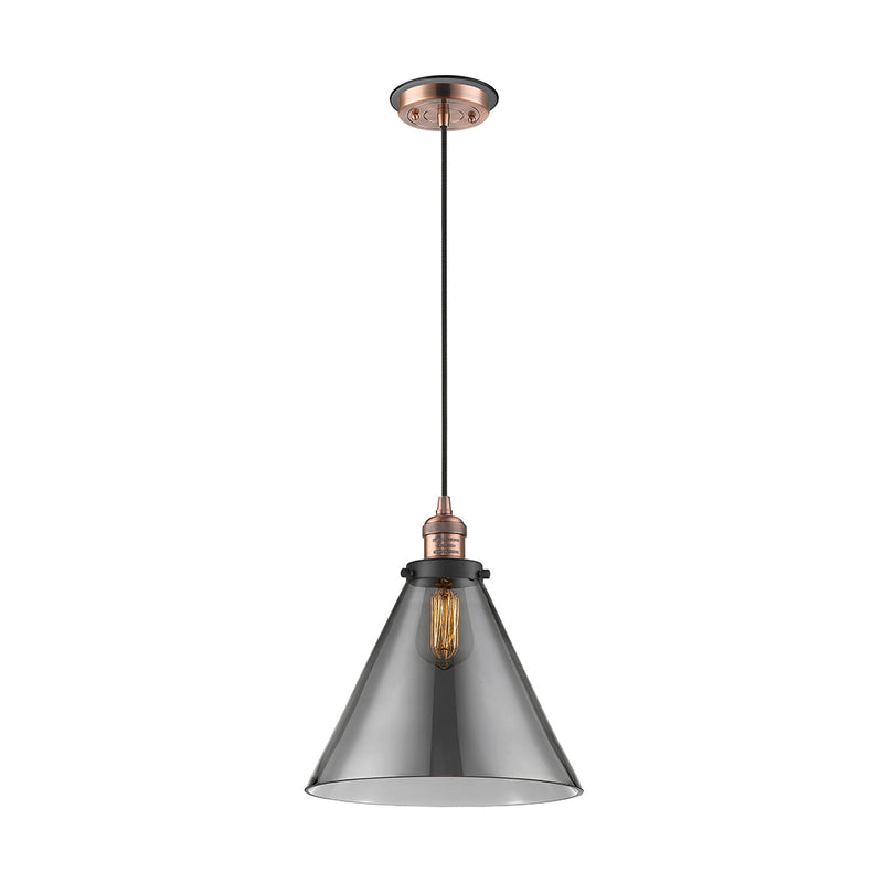 Cone Mini Pendant shown in the Antique Copper finish with a Plated Smoke shade