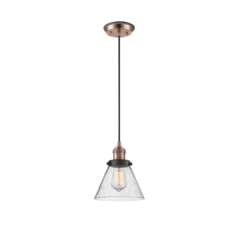 Cone Mini Pendant shown in the Antique Copper finish with a Seedy shade