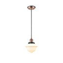 Oxford Mini Pendant shown in the Antique Copper finish with a Matte White shade