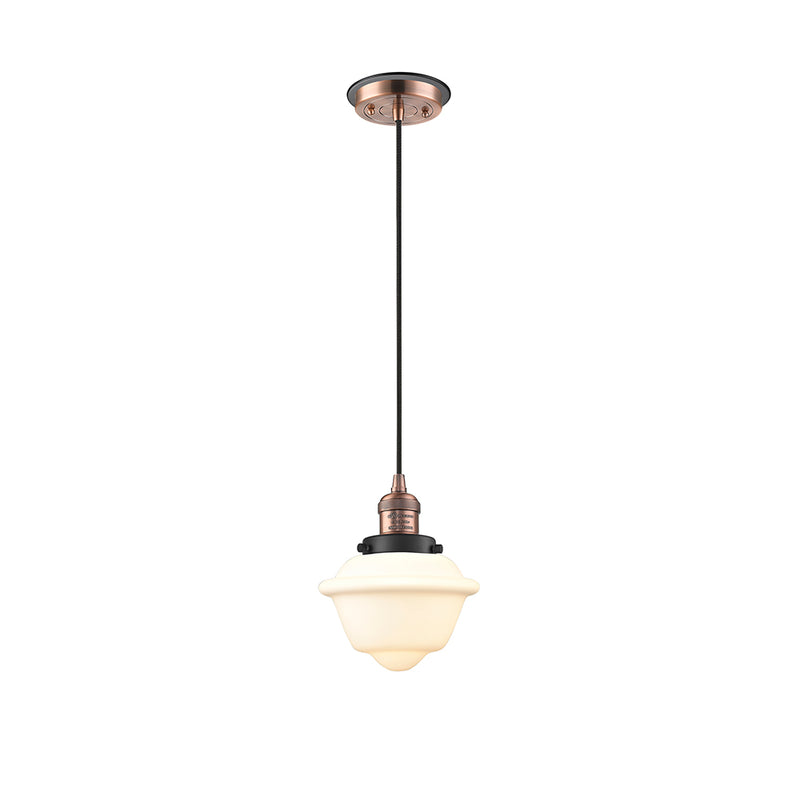 Oxford Mini Pendant shown in the Antique Copper finish with a Matte White shade