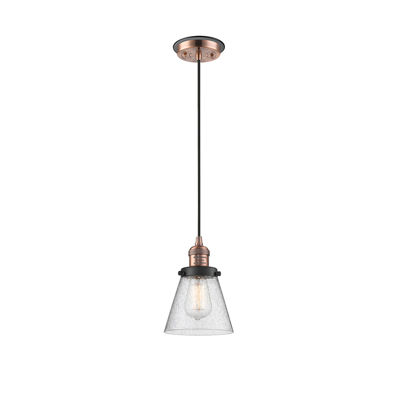 Cone Mini Pendant shown in the Antique Copper finish with a Seedy shade