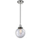 Beacon Mini Pendant shown in the Polished Nickel finish with a Clear shade